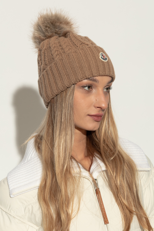 Moncler hat with fur pom pom deals